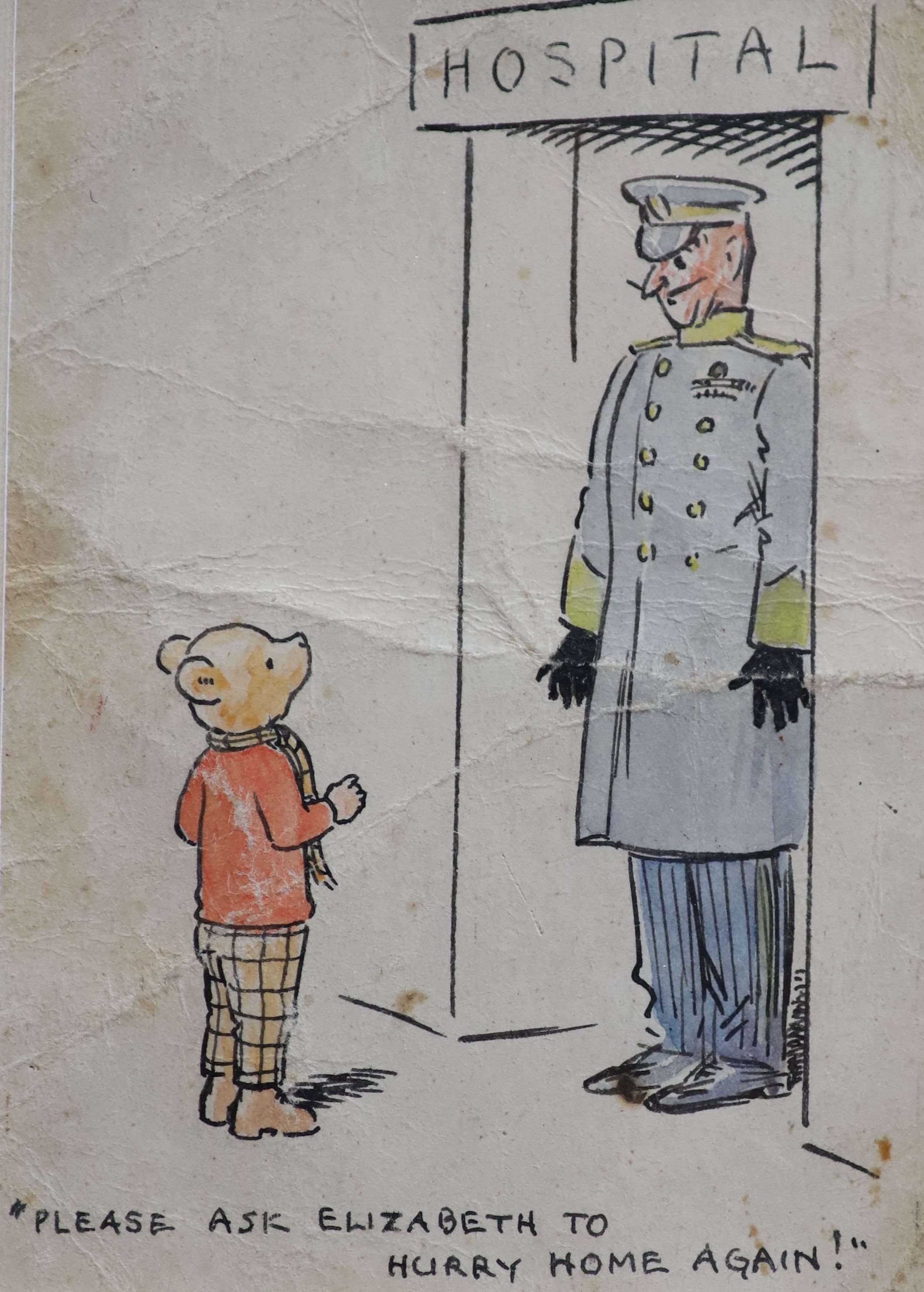 Alfred Bestall, British, (1892-1986) two original bespoke drawings of Rupert The Bear, each dedicated to the vendor 8.5 x 11.5 and 16 x 13cm.